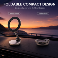 Support de téléphone magnétique pliable en alliage d'aluminium pour voiture, fixation stable sur tableau de bord, double charnière, rotation à 360 degrés pour MagSafe