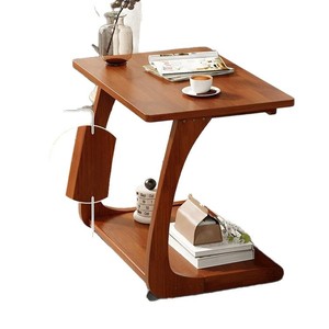 Mesa auxiliar de madera maciza para sofá, mesa de centro móvil pequeña con ruedas para sala de estar, mesa de noche sencilla para apartamentos pequeños - Product Image 5