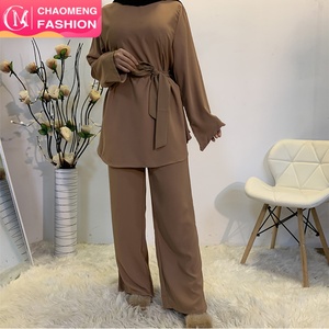 2272#2 Piece Muslim Women Set Long Blouse Flare Pants Turkish <b>Kaftan</b> Abaya Dress Islamic Clothing Arab Suits - Product Image 1