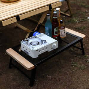 Table pliante d'extérieur en bois avec plateau en maille rectangulaire, portable, pour le camping et les pique-niques, avec design pliable pour une utilisation en extérieur - Product Image 4