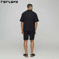 Ensemble deux pièces plissé surdimensionné en coton et lin vert, écologique, OEM, grande taille, pour homme, plage, maternité, manches courtes