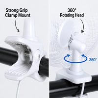 Ventilateur à pince 8 pouces 10W portable blanc pour chevet, poussette, bureau – utilisation compacte et silencieuse