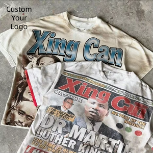 Camisetas de Manga Corta para Hombre, Estilo Streetwear, Personalizadas con Impresión DTG, Tejido Grueso de 160 g/m², Mezcla de Seda/Algodón, Corte Regular, Lavado Ácido, Manga Corta - Product Image 1