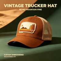 Gorra Trucker con Parche de Paisaje Natural Retro, Unisex, de Algodón con Malla Trasera, para Camping, Senderismo y Uso Diario Informal