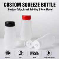 Bouteille souple en plastique PE de 330 ml de couleur naturelle, de qualité alimentaire, à faible MOQ, pour sauce soja, vinaigrette, miel, avec bouchon à clapet
