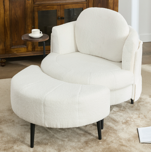 Modern White Fabric <b>Sofa</b> Chair with Footrest <b>Stool</b> for Apartment and Villa Living Room Leisure Use-Soft Durable Design - Product Image 5