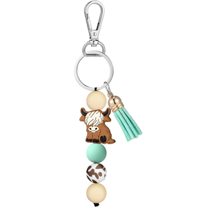 Porte-clés Vache des Highlands en silicone, mignon, cadeau, porte-clés animaux, cadeaux de fête Vache des Highlands pour femmes et hommes, cadeaux porte-clés, voiture, marron - Product Image 1
