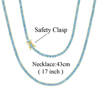 Collier chaîne tennis classique pavé de pierres turquoise bleues rondes de 3 mm pour femme, bijou ras-du-cou couleur or, cadeau tendance