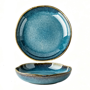 Flame Kiln Glaze Disposable <b>Ceramic</b> <b>Plate</b> Dish Retro Japandi Design Irregular Shape Salad Noodle Bowl Party Festival Gift - Product Image 2