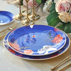 Service de vaisselle en porcelaine fine écologique personnalisé, motif floral bleu et blanc, pour les fêtes, les restaurants, avec logo - Product Image 3