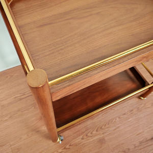 रेट्रो डिजाइनर लकड़ी सेवा ट्रॉली दो-स्तरीय mcm पेय कार्ट समृद्ध डार्क दाग ठोस लकड़ी फ्रेम गोल्ड टोन हार्डवेयर होटल डाइनिंग - Product Image 4