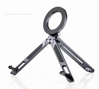 Support de téléphone magnétique en alliage d'aluminium, pliable et portable, avec mousqueton, support de bureau pour tablette et ordinateur portable
