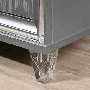 Contemporary Nightstand With Hidden Jewelry <b>Drawer</b> Silver Finish Acrylic Legs Bedroom Furniture - Product Image 5