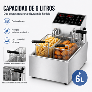 Friteuse électrique 6 L avec double panier, levage automatique et contrôle numérique pour cuisine professionnelle commerciale - Product Image 4