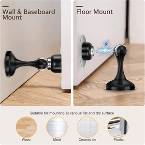 Butées de porte en acier inoxydable pour salle de bain et hôtel, design moderne, fixation murale/sol, sans perçage, bandes adhésives 3D, garantie 1 an - Product Image 3