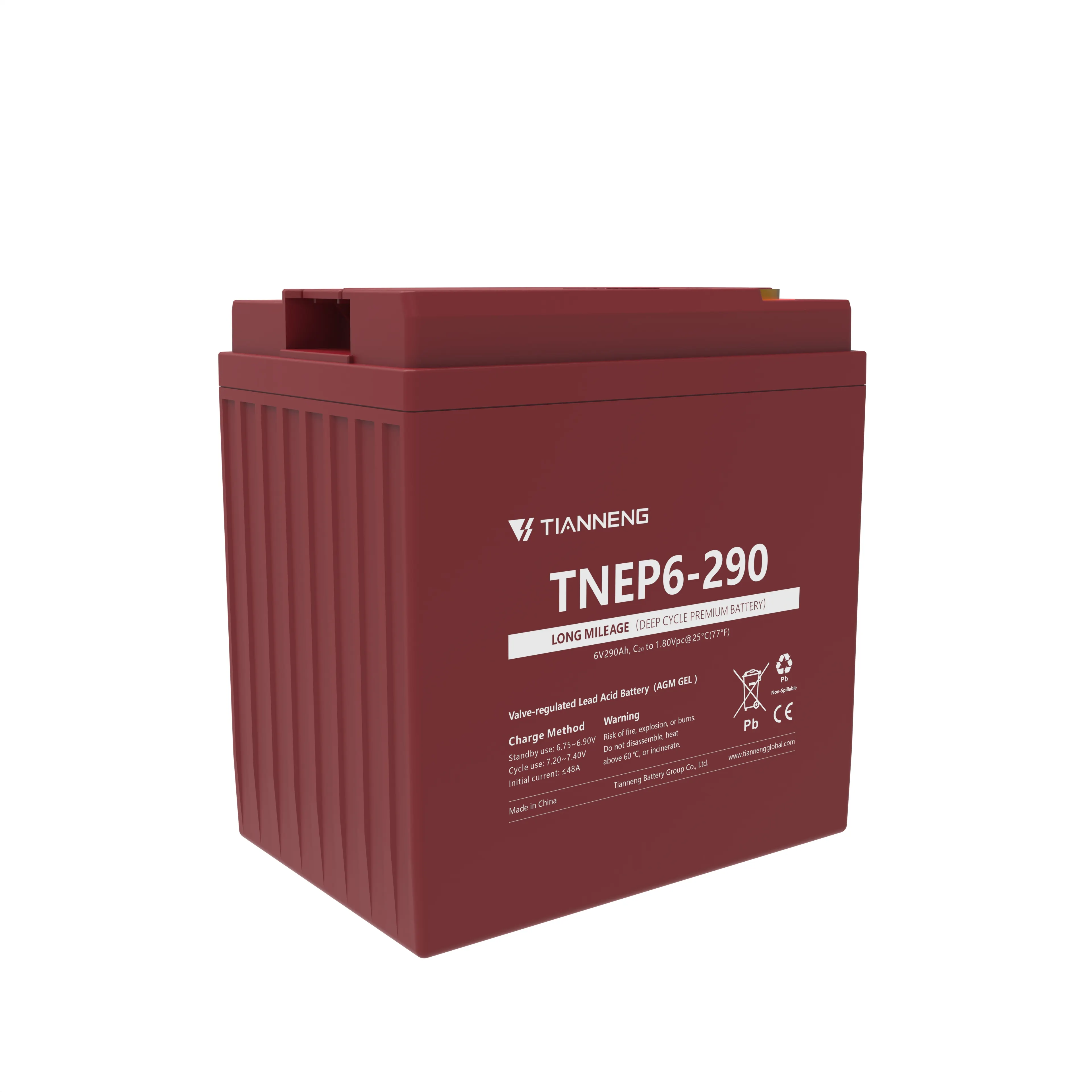 Tianneng motive electric bicycle deep 6v 290ah cycle lead acid battery