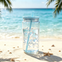 Gobelets en plastique transparents de 500 ml/16,91 oz avec couvercle à paille, style voyage moderne, possibilité de personnaliser le logo et le motif