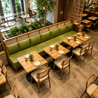 Ensemble de banquettes et de tables de restaurant de qualité commerciale, banquette en cuir vert et bois pour hôtel, café, projet commercial