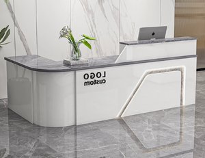 โต๊ะรับแขกทรงตัวแอลสีขาวทันสมัย พร้อมไฟ LED อะคริลิก เฟอร์นิเจอร์สำนักงานสไตล์มินิมอล รับทำโลโก้ตามสั่ง โต๊ะต้อนรับสำหรับธุรกิจ - Product Image 2