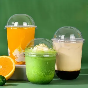 China Wholesale Printed Clear PET Juice Bubble Milk Tea Smoothie Foam Disposable Plastic Cups With lids