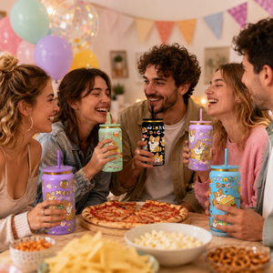 Gobelet isotherme en acier inoxydable 304 à <span class=keywords><strong>double</strong></span> paroi de 16 oz avec accent doré, motif dessin animé, pour canettes de soda, avec paille, idéal pour les fêtes - Vente en gros - Product Image 6