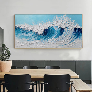 Seascape Hand painted Landscape <b>Large</b> Blue White Ocean Sea Waves Canvas Abstract 3D Textured Oil Painting Indoor Wall Art - Product Image 3