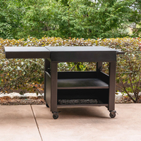 AJUNION Chariot à grillades pliant en acier enduit de poudre Grillades pour barbecue Table de cuisine extérieure avec roues