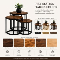 Ensemble de 3 tables gigognes hexagonales, tables d'appoint modernes, meubles gain de place, tables décoratives pour salon et chambre à coucher