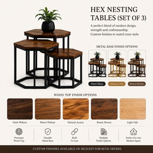Hex <b>Nesting</b> <b>Table</b> Set of 3 Modern Accent Side <b>Tables</b> Space Saving Furniture Living Room Bedroom Decorative End <b>Tables</b> - Product Image 3