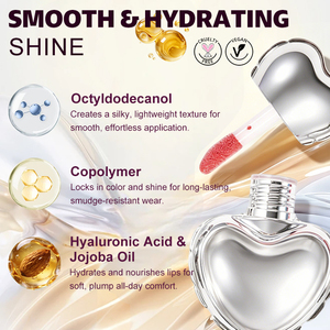 Gloss à lèvres repulpant au beurre de karité avec flacon en forme de cœur pour filles, enrichi en <span class=keywords><strong>vitamine</strong></span> E, brillance miroir, pigmenté - Product Image 3