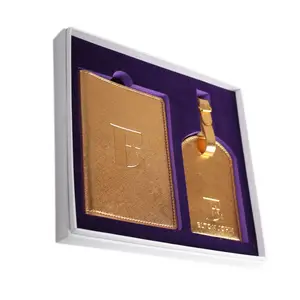 <strong>Personalised</strong> Gold Leather <strong>Passport</strong> <strong>Cover</strong> and Luggage Tag Sets - Product Image 1