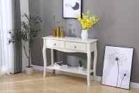 Table basse élégante 2 tiroirs en bois blanc crème