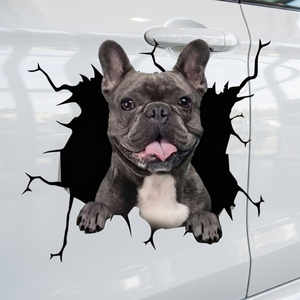 Pegatina 3D Realista de Bulldog Francés para Coche, Calcomanía de Vinilo Impermeable, Perro Escondido en Grieta de Pared, Adhesivo para Ventana, Decoración para Hogar y Nevera - Product Image 4