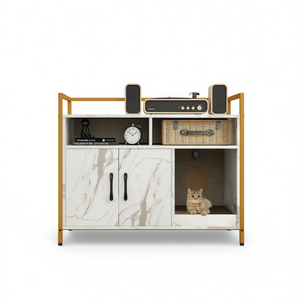 Baño para Gatos Oculto de Doble Puerta, 65L, de Cartón, Accesorio de Higiene Felina, Rectangular, Operación Manual - Product Image 1