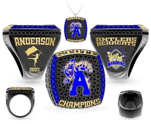 Anillo de Campeonato Personalizado en Platino con Incrustaciones de Cristal/Pedrería en Forma de Corazón para Fútbol y Voleibol - Product Image 2