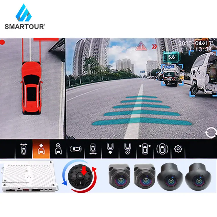 Smartour360ビューカーカメラパーキングシステム4サイドAI3DサラウンドビュードライビングレコーダーHD4K AHD 1080pカーリアカメラ