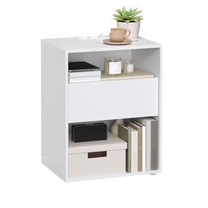 Modern Minimalist White Nightstand with 1 <b>Drawer</b> Storage Cabinet for Bedroom Furniture - Product Image 2