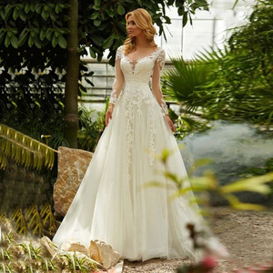 <b>White</b> <b>Lace</b> Wedding Dress Sweetheart Neckline Long Sleeve A Line Vintage Style Bridal Gown For Women - Product Image 1