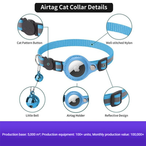 猫用AirTag対応首輪 |   反射機能付き迷子防止ペットトラッカーホルダー、耐久性のあるナイロン製猫用首輪 - Product Image 2