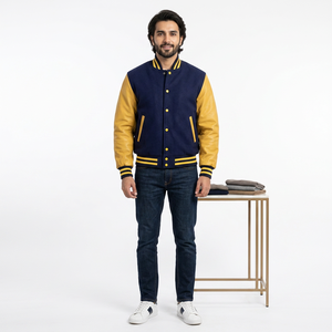 Embroidery Letterman Men Winter Varsity Baseball Jacket Plus Size Stand Collar High Quality Customized Design 100% Cotton - Product Image 1