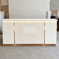 Comptoir d'accueil pour salon de beauté, vitrine laquée haute brillance avec éclairage LED, blanc/doré, pour magasin de vêtements/hôtel