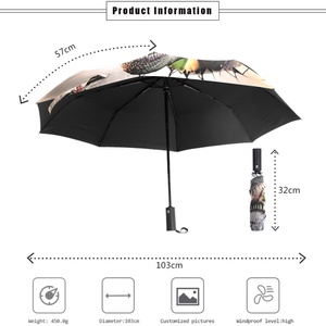 Durable Modern 3D Three-Fold Fully-<b>Automatic</b> Pongee <b>Umbrella</b> with UV Protection Glass Fiber Ribs for Travel and Rain Use - Product Image 5