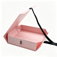 Boîte cadeau rose personnalisée avec ruban noir, boîte d'emballage rigide en papier pliable avec fermeture magnétique pour cosmétiques et vêtements