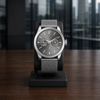 Montre à quartz pour homme, boîtier en acier inoxydable, double bracelet, bracelet en cuir véritable et bracelet en maille d'acier inoxydable en option, montre-bracelet pour homme