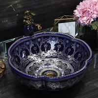 Lavabo en porcelaine de style traditionnel, lavabo de salle de bain en céramique violette de luxe, art de table, accessoire de salle de bain pour la maison