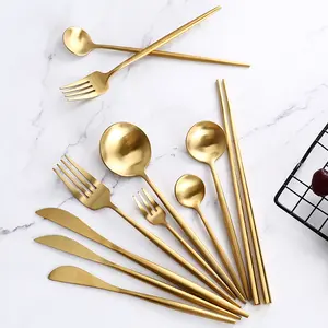 Small MOQ Customize Logo Royal Stainless Steel Cutlery Set Party Wedding Gold Flatware Set
