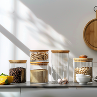 Pot de conservation en verre borosilicate de 65 mm de diamètre avec couvercle hermétique en bambou, style bohème, pour le stockage alimentaire et les voyages
