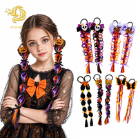 Extensions de cheveux pour enfants pour Halloween avec nœuds élastiques à motifs citrouille, chauve-souris, crâne, tresses colorées pour filles