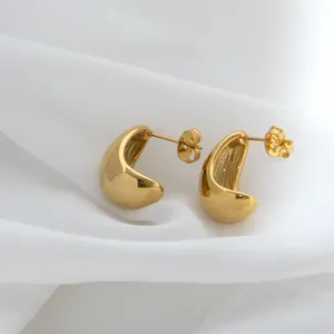 Thick 18K Gold Plated Statement Teardrop Drop Stud Earrings Jewelry Women Stainless Steel CC Earrings Minimalist Gift
