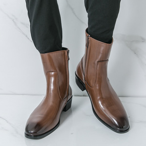Botas de tobillo casuales para hombre, estilo británico, con punta cuadrada, cremallera lateral, tacón grueso y suela alta, novedad 2026 - Product Image 3